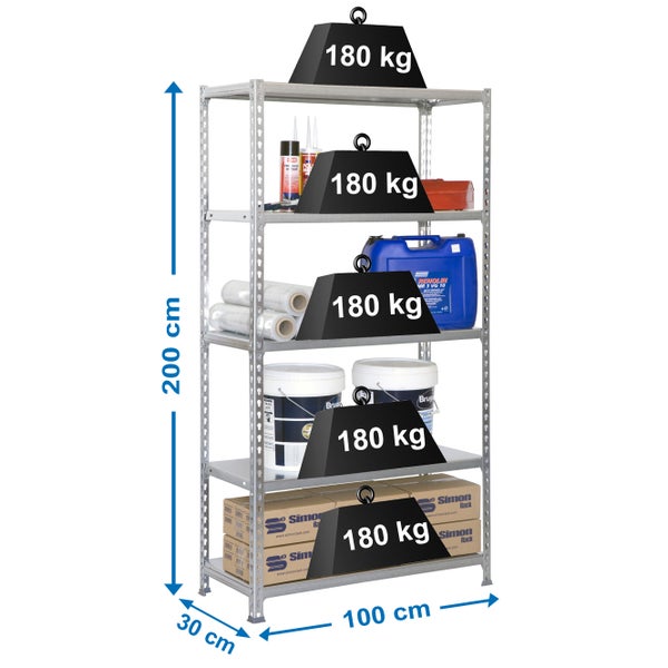 Schwerlastregal BIG METAL SHARK | HxBxT 200x100x30cm | Fachlast 180kg | Verzinkt