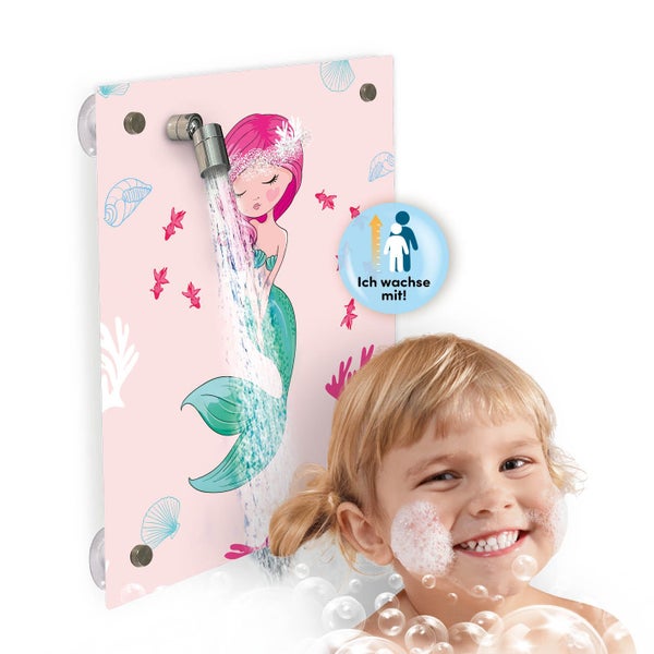 fredis Kinderdusche Motiv Meerjungfrau flexible Duschwand mit Motiv, Montage ohne Bohren