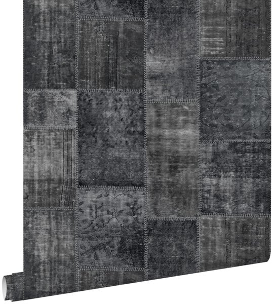 ESTAhome Tapete Kelim-Patchwork Schwarz - 53 cm x 10.05 m - 148334