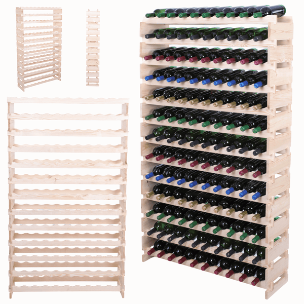 Weinregal VINOTECA FLEX PRO HxBxT 177x103x28cm 130 Flaschen auf 13 Ebene Massives Kiefernholz Natur unbehandelt
