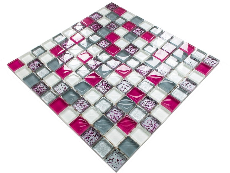 Glasmosaik auf Netz für Bad und Küche 30cm x 30cm  - Pearl Pink