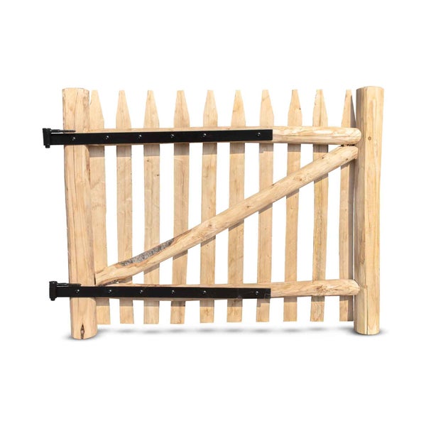 Premium Staketenzaun-Tor aus Edelkastanie, Breite 100 cm, Höhe 80 cm (gezapft und geschraubt) inkl. Beschläge, vormontiert