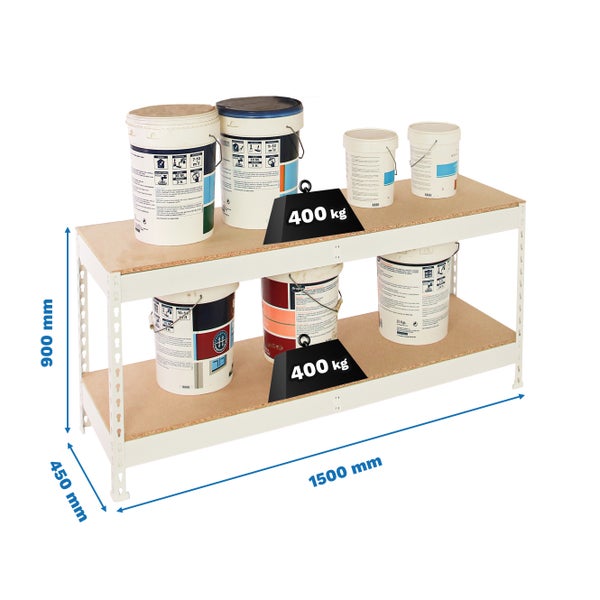 PROREGAL Schwerlastregal Mini Wood Yeti Two HxBxT 90x150x45 cm Fachlast 400 kg Weiß