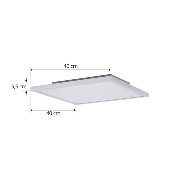 Quadratisches LED-Panel mit den Maßen 40 Zentimeter mal 40 Zentimeter und einer Höhe von 5,5 Zentimeter.