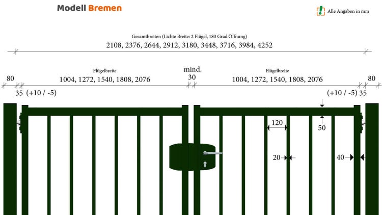Abbildung der Maße für das Tor Modell Bremen