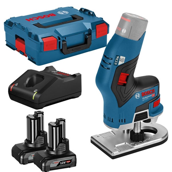 Bosch GKF 12V-8 Akku-Oberfräse mit zwei Akkus, Ladegerät und L-Boxx