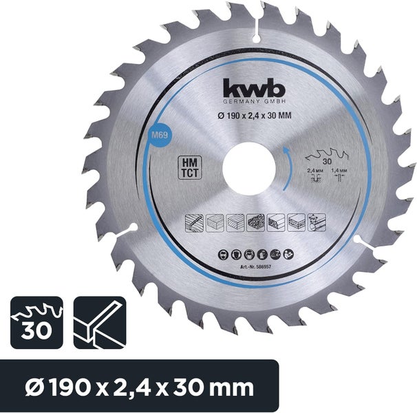 kwb Kreissägeblatt 190 x 30 mm, schneller Schnitt, Sägeblatt geeignet für Weich- und Hartholz, Tischlerplatten und Spanplatten