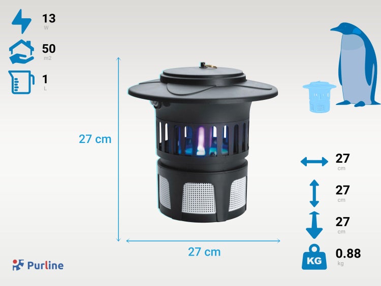 Purline Insektenvernichter mit den Maßen 27 x 27 x 27 cm und einem Gewicht von 0.88 kg