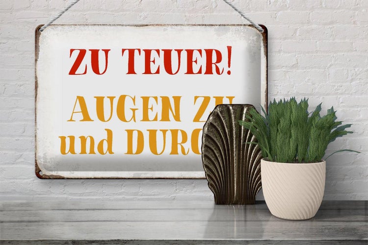 Blechschild Spruch 30x20cm zu teuer Augen zu und durch