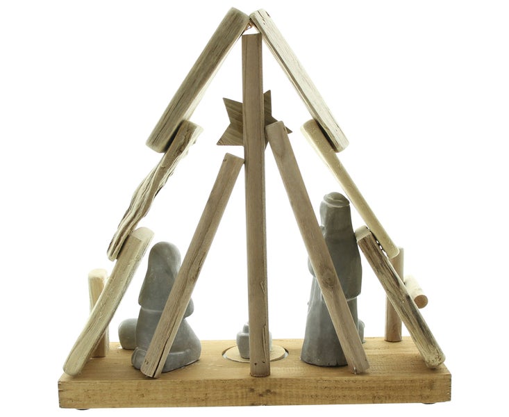 Weihnachtskrippe aus Holz mit Figuren
