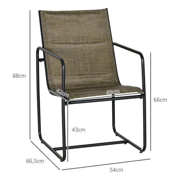 Outsunny Gartenstühle 2er-Set, Gartensessel Set mit Armlehne, 54 x 66,5 x 88 cm, Mesh, Stahl, Braun