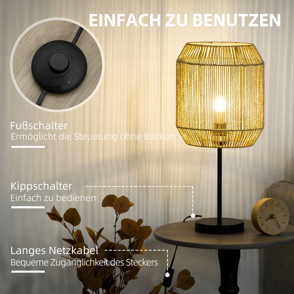 HOMCOM 2er-Stehlampenset mit 1 Tischleuchte, 1 Stehlampe, Stehleuchte und Tischlampe Set mit E27 Sockel, Leinen-Lampenschirm für Wohnzimmer, Schlafzimmer, Natur