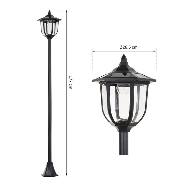 Outsunny Solar LED Gartenlaterne, Gartenleuchte, 30/60 Lumen, Ø26,5 x 177 cm, Kunststoff, Schwarz