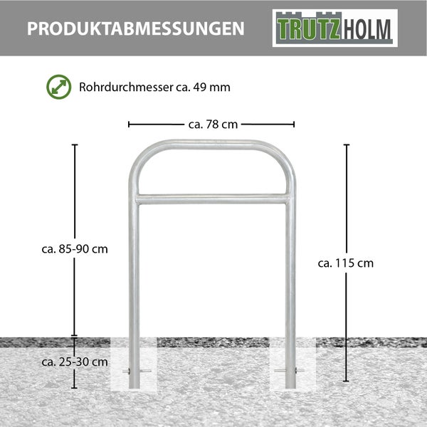 Fahrradanlehnbügel 115 x 78 cm Stahl feuerverzinkt Ø 49 mm zum Einbetonieren Fahrradständer in grau Typ H