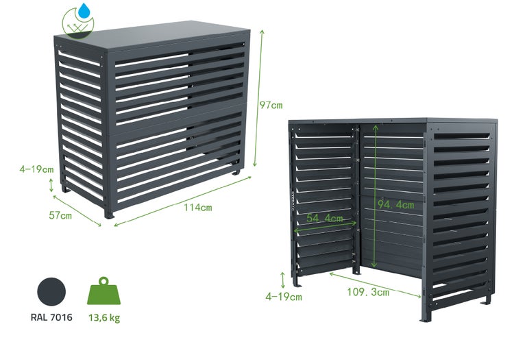Abdeckung für Klimaanlage, Maße sind dargestellt