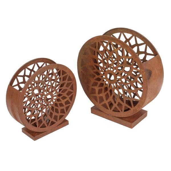 FRANK FLECHTWAREN | Windlicht Ornament, 2er Set, METALL, 32 x 10 x 34 cm, Glas Ø 7 x 10 cm, 40 x 14 x 43 cm, Glas Ø 8 x 12 cm, ohne Kerzen