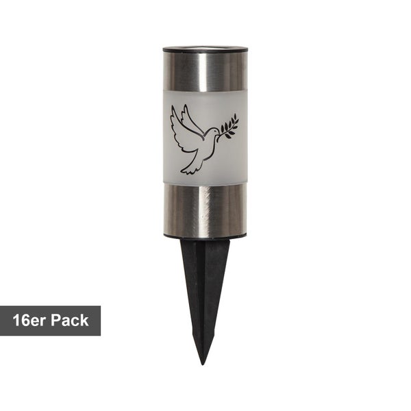 Gartenleuchte mit Erdspieß und Taubenmotiv