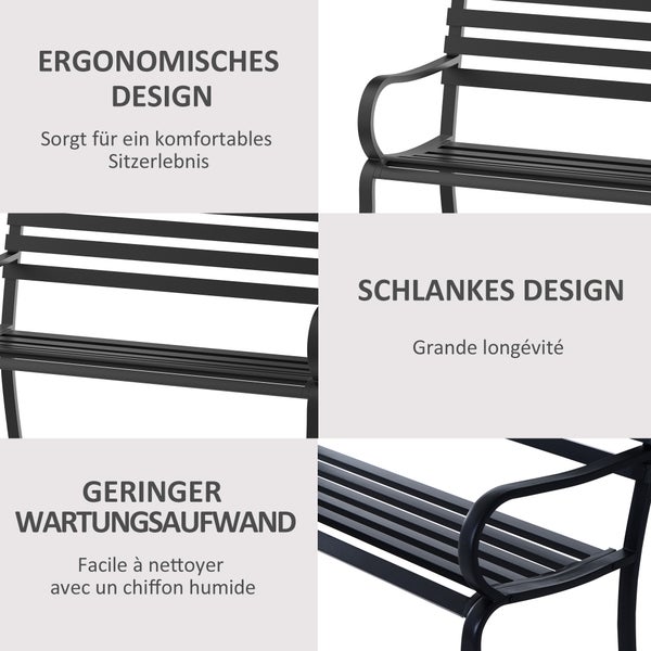 Outsunny Gartenbank, Sitzbank, 127 x 58 x 82 cm, Metall, Schwarz