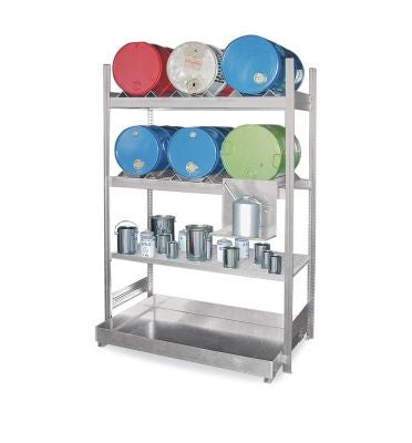 PROREGAL Fassregal für 6 x  60 Liter Fässer Grundregal HxBxT 200 x 130 x 60 cm 2 Ebenen für Fässer & 1 Gitterrost Fachboden Verzinkt