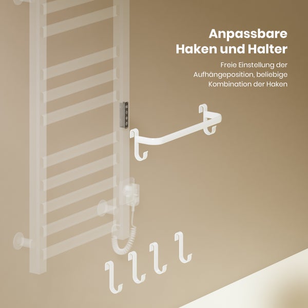 EMKE Handtuchwärmer elektrisch 1000 x 500 mm Hochglanz Weiß WLAN Steuerung Touchdisplay Regal Haken IPX5 280W