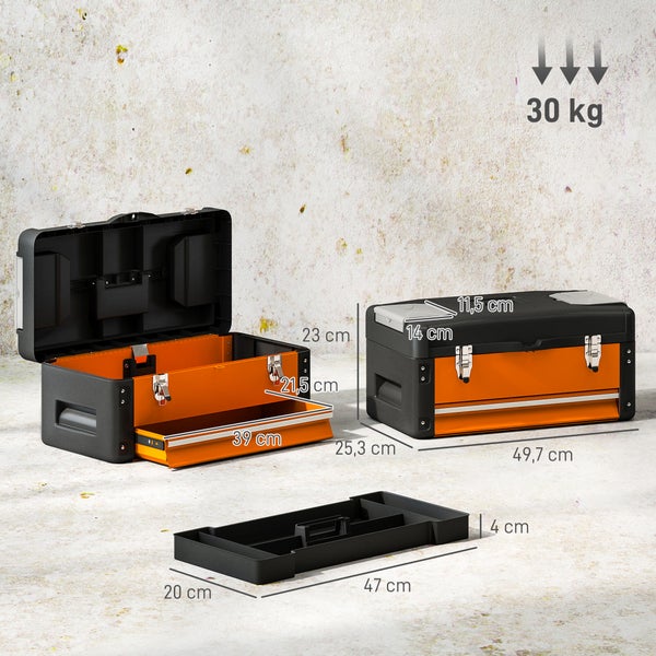 Werkzeugkasten mit Schublade und den Abmessungen