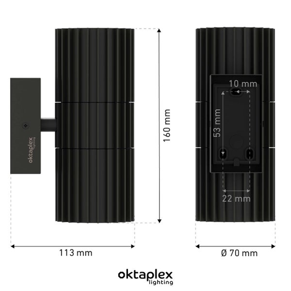 Oktaplex Para Wandleuchte Außen Aluminium 2xGU10 Fassung Außenlampe schwarz