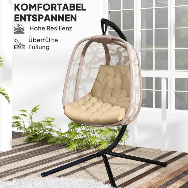 Outsunny Sitzkissen, 120x100 cm Stuhlkissen mit Rückenlehne, 8cm dick Polsterauflage, wasserabweisend Sitzpolster für Schaukelstühle und Hängekörbe, Beige