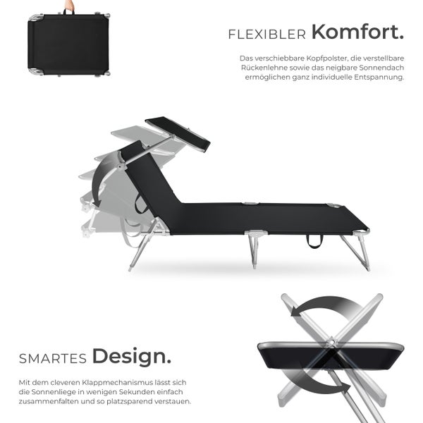 2er Set Gartenliege tectake Chloé 190 x 68 x 65 cm klappbar schwarz
