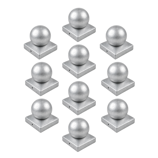 Set aus zehn Pfostenkappen in Kugelform für Quadratpfosten aus Metall