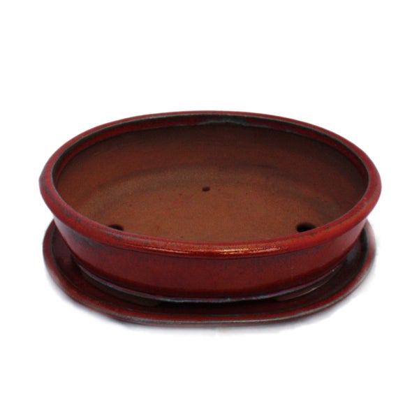 Bonsai-Schale mit Unterteller Gr. 5 - rot - oval - Modell O3 - L 31cm - B 24,5cm - H 8,5cm