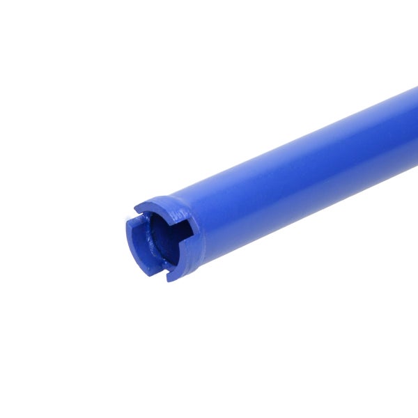 Detailaufnahme eines blauen Metallfittings mit Innengewinde