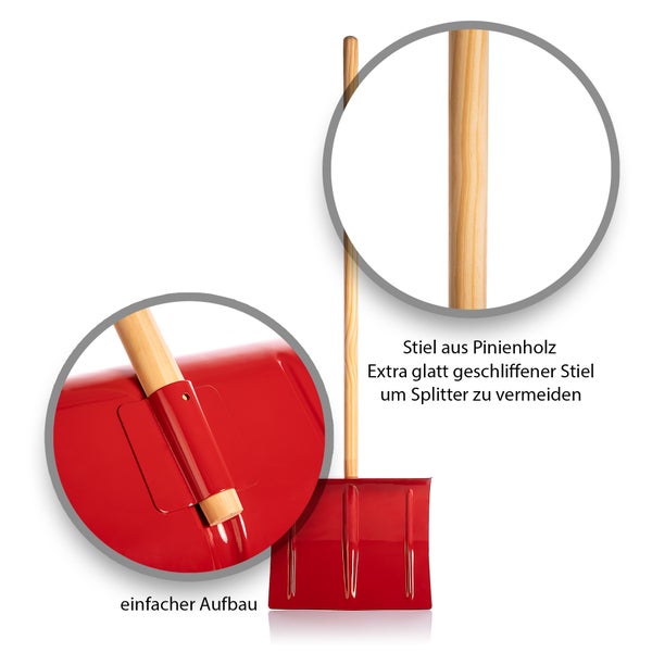 Schneeschaufel aus Metall mit Holzstiel