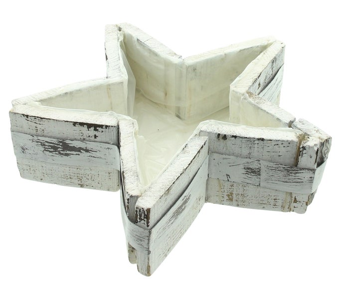 FRANK FLECHTWAREN | Pflanzer Weißer Stern, Ø 29 x 8 cm, PINIE, METALL, FOLIE,