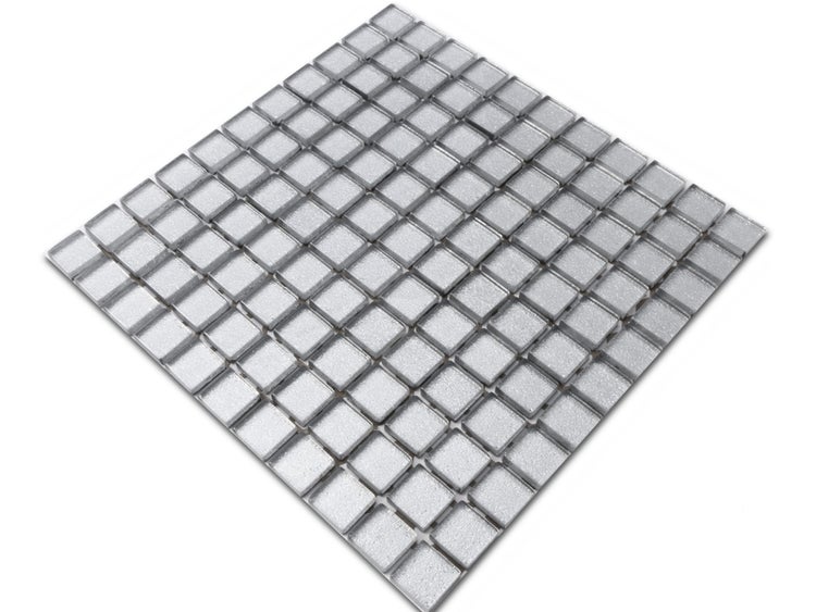 Glasmosaik auf Netz für Bad und Küche 30cm x 30cm  - Silver Sparks