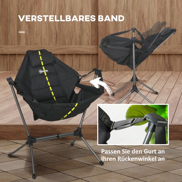 Outsunny Hängematte Campingstuhl Faltbar Gartensessel Regiestuhl Klappsessel mit Tasche bis 120kg Belastbar, Oxford, Schwarz