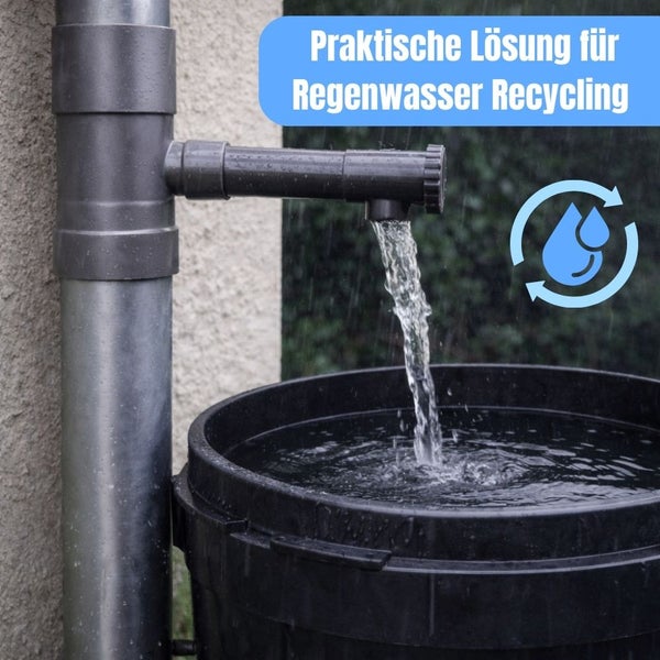 Regenwassernutzung mit Fallrohr und Regentonne