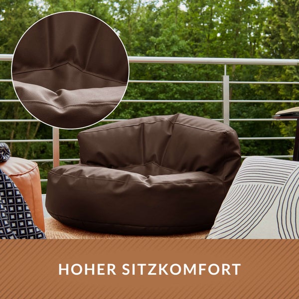 Green Bean Sitzsack Sofa aus Kunstleder mit EPS Perlen Füllung - Lounge im Sitzsack-Design 90 x 50 cm mit ergonomischer Rückenlehne - Dunkelbraun