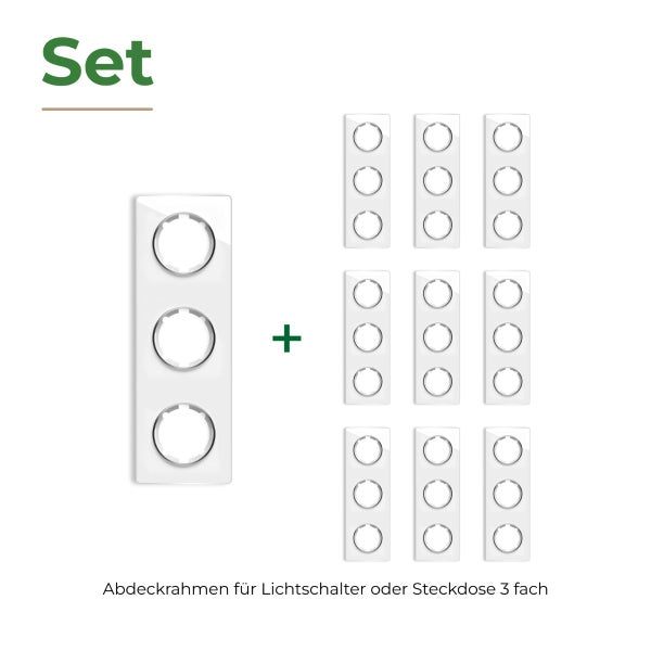 Set aus zehn dreifachen Abdeckrahmen für Lichtschalter oder Steckdosen für eine Unterputzinstallation