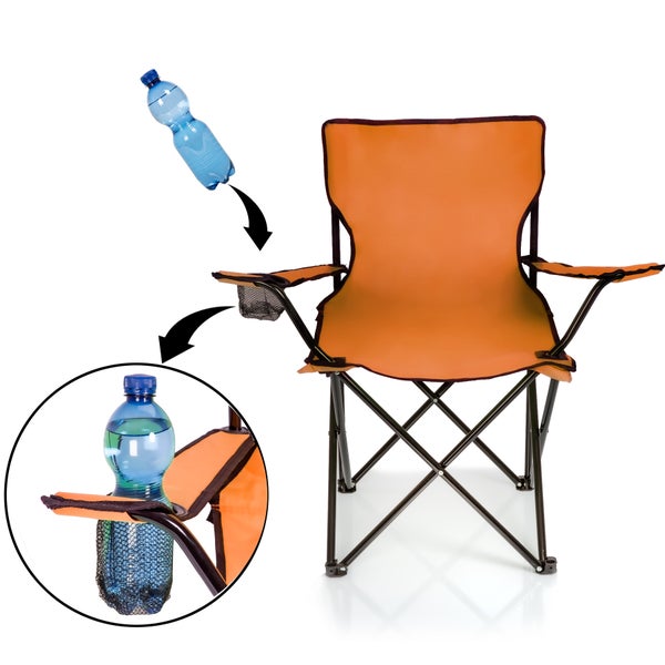 BigDean 2x Faltstuhl ORANGE Campingstuhl Anglerstuhl mit Getränkehalter & Tragetasche - Anglersessel klappbar - Klappstuhl Gartenstuhl Faltstuhl Relaxsessel Angelsessel faltbar