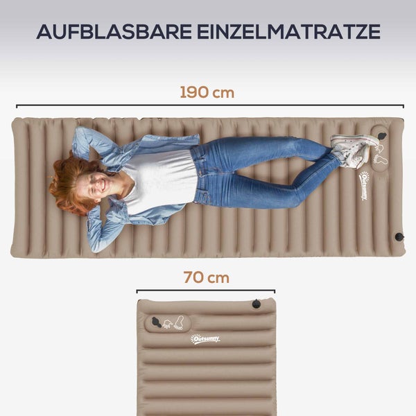 Outsunny Camping Isomatte, Luftmatratze mit Fußpumpe, wasserabweisend Luftbett mit Tragetasche, Schlafmatte für Garten, bis 120 kg belastbar, Khaki