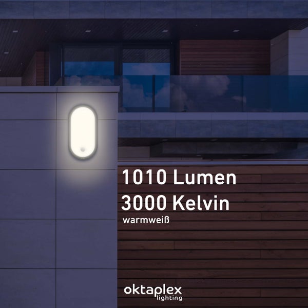 Außenlampe mit Bewegungsmelder warmweiß 3000K Ovalleuchte anthrazit IP65 LED Wandleuchte