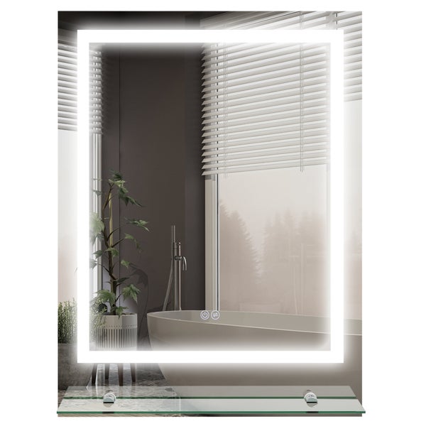 kleankin Badspiegel mit Beleuchtung 70 x 50 cm Rechteckiger Wandspiegel LED Spiegel mit Touchschalter, Memory-Funktion Lichtspiegel Beschlagfrei mit 3 Lichtfarben Transparent