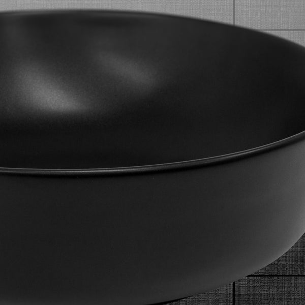 ML-Design Waschbecken aus Keramik in Schwarz matt Ø 360 x 120 mm mit Ablaufgarnitur, Runde Aufsatzwaschbecken, Moderne Waschtisch Waschschale Waschplatz Handwaschbecken, für Badezimmer / Gäste-WC