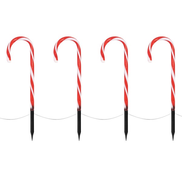 ECD Germany LED Zuckerstangen 8er Set mit 56 Warmweißen LEDs, 45cm, Rot Weiß, batteriebetrieben, Außen & Innen, Beleuchtete Gartenstäbe Weihnachtsdeko Gartenstecker Weihnachtsweg Marker Lichterkette