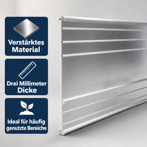 Stabiles Aluminiumprofil mit drei Millimeter Materialstärke für stark beanspruchte Bereiche.