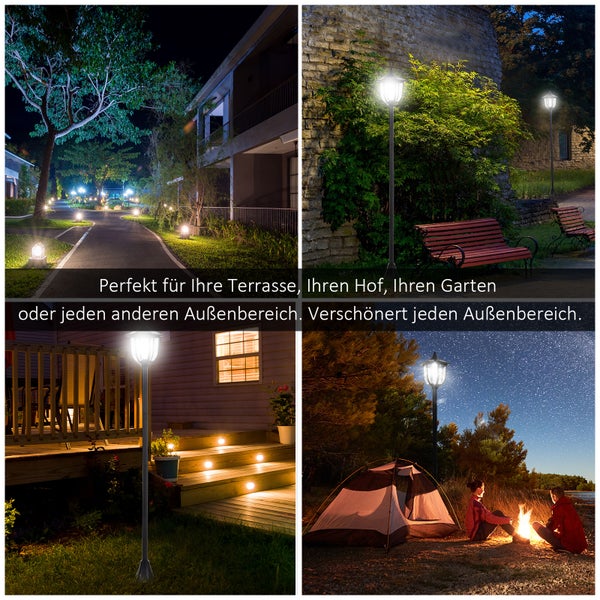 Outsunny Solar Laterne, Wegleuchte mit LED 30 Lumen, Kunststoff, 15 x 15 x 120cm, Schwarz