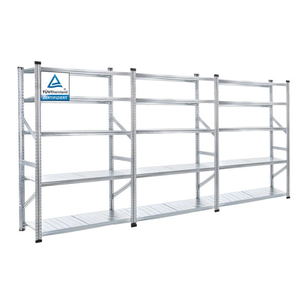 PROREGAL Fachbodenregal Stecksystem Proximo Komplettregal HxBxT 200 x 360 x 50 cm 5 Ebenen Fachlast 200 kg Beidseitig Nutzbar Verzinkt