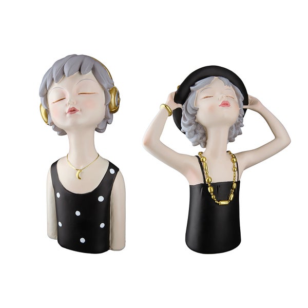 Figuren GILDE 2er Set LADY ELLA Dekoobjekte grau-schwarz Höhe 23cm Kunstharz