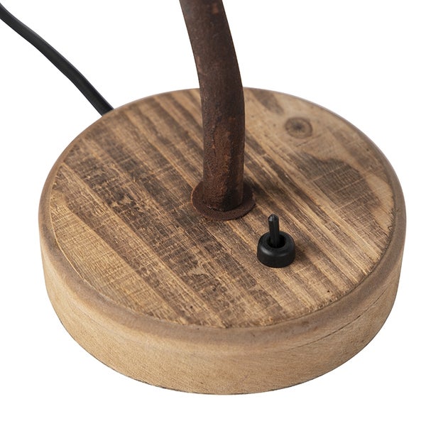 Detailaufnahme des Lampenfußes aus Holz mit Schalter