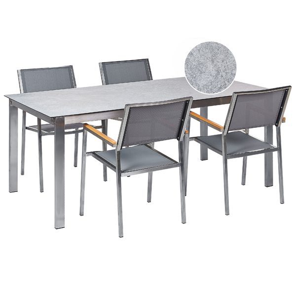 Gartenmöbel Set 4-Sitzer COSOLETO/GROSSETO Sicherheitsglas Marmor Optik Grau